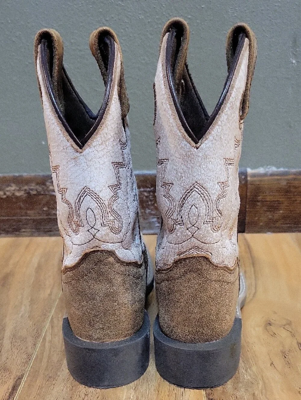 Kids Tan and White Pull-On Western Boots - Classic Comfort